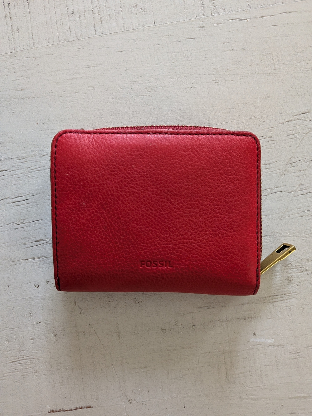 Fossil Small Red Leather Zip-Around Wallet with Gold-Tone Pull
